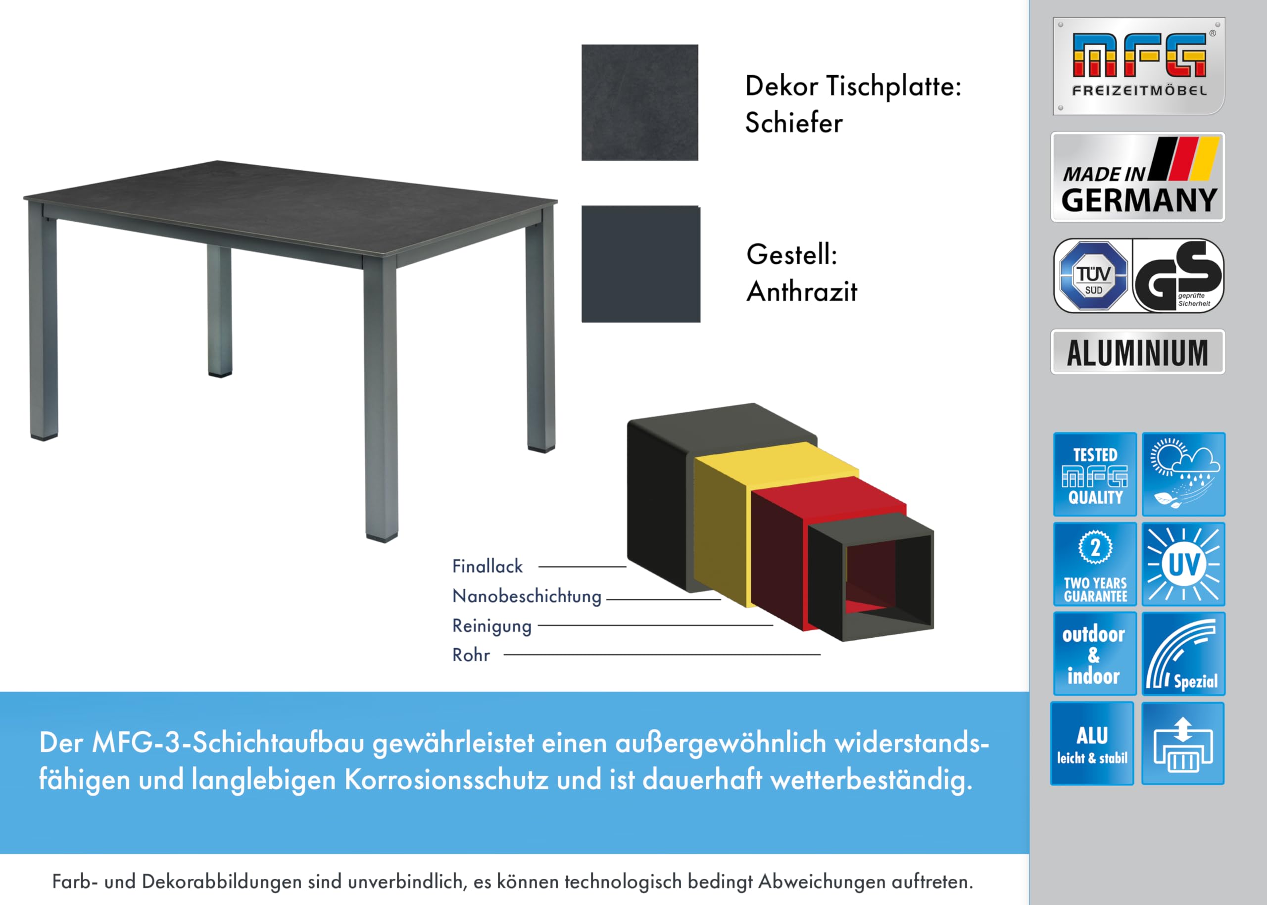 MFG Lofttisch 160x90 cm, Gestell: anthrazit, Plattendekor: Schiefer