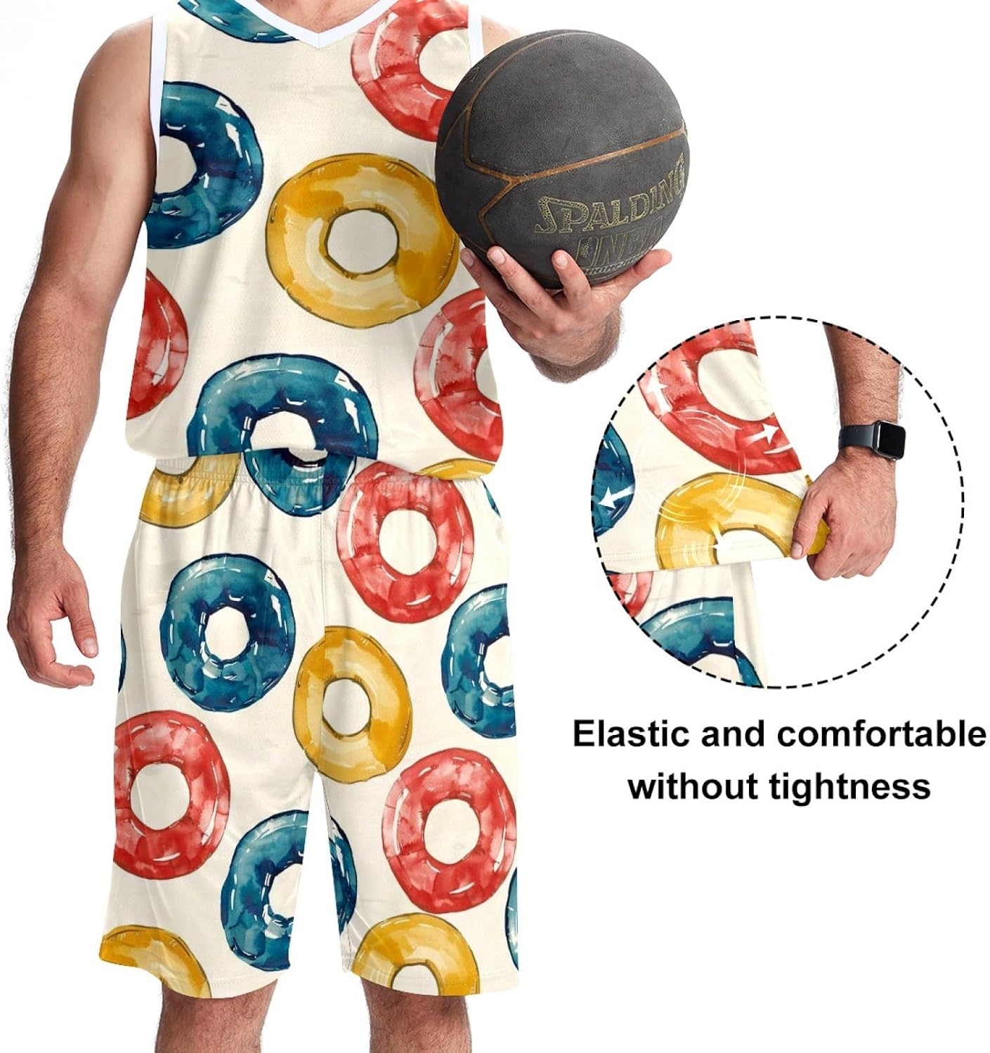 Men's Basketball Jersey Set Candy Colored Swim Ring Jersey Shorts with Pockets Sportswear for Men Adults Kids 5XL