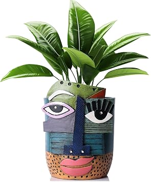 Abstract Art Flower Pot,Large Face Planter,Colorful Head Planter Pot for Plants,Decorative Face Flower Pots for Living Room, Patio,Garden,Unique Home Decor for Indoor and Outdoor Use Eclectic