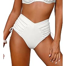Leoparts Womens V Cut Bikini Bottoms Ruched Tummy Control Bathing Suit Bottom High Cut Drawstring Swimsuit Brief