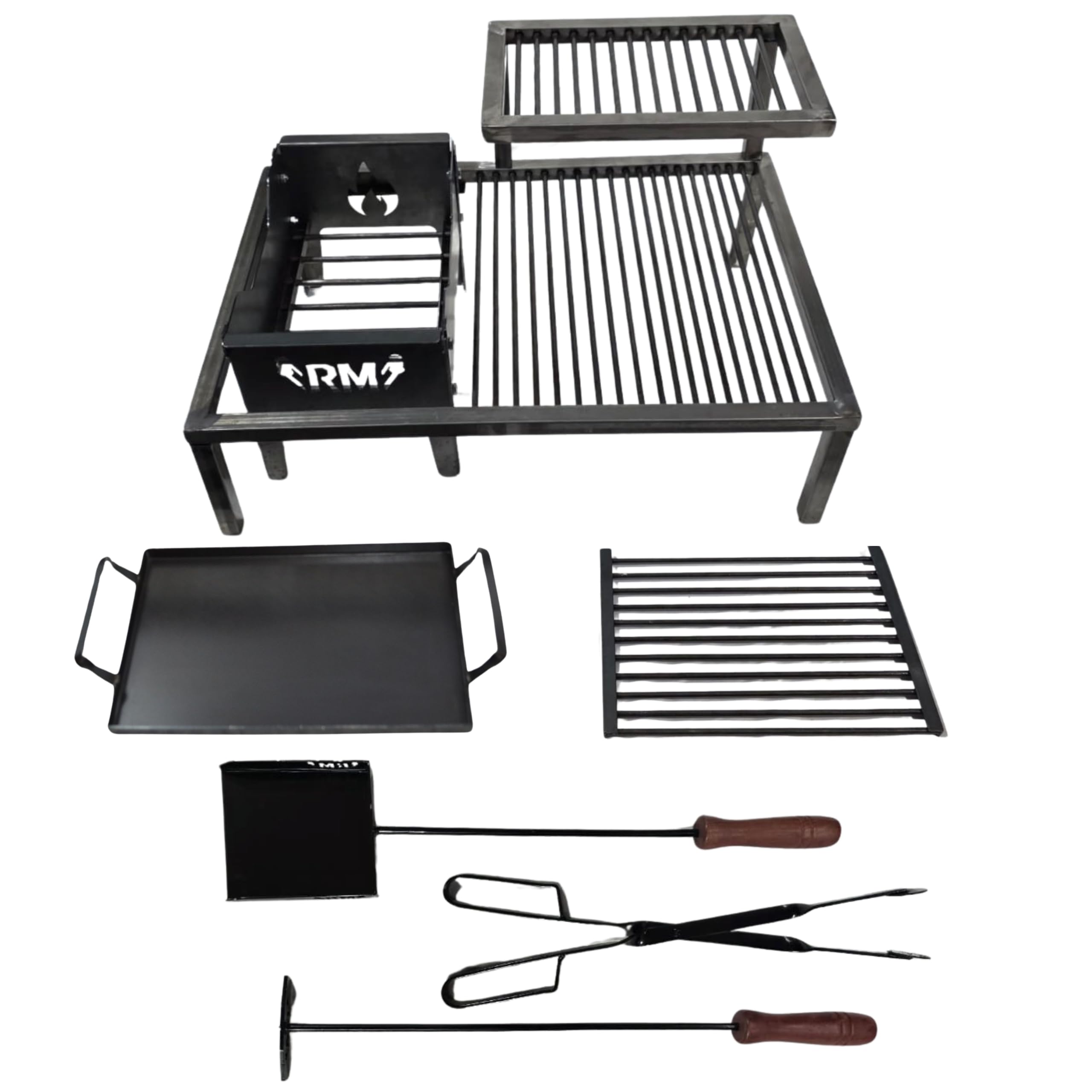 Griglia argentina di lusso con moduli in ferro rimovibili, griglia argentina in ferro, barbecue Parrilla Asado + braciere + strumenti per il fuoco - Dimensioni 61 x 40,6 cm