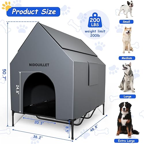 Miniatura 2 de Casa para perros de 48" para exterior e interior, casas para perros extra grandes resistentes a la intemperie 600D PVC con cama elevada para perros