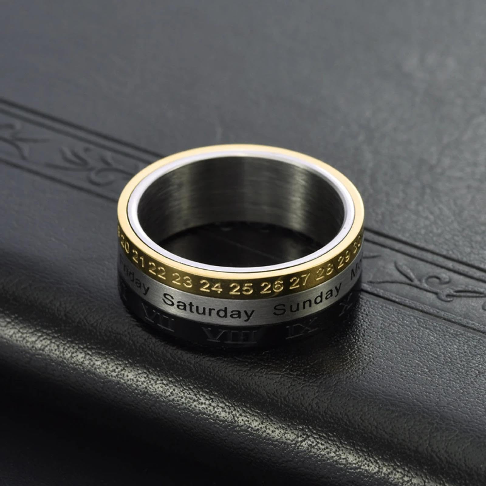 Ring Ringe Damen Bijouterie Herren Herren-Ring Mit Drehbaren Römischen Ziffern, Kalender, Datum, Schmuck, Verstellbares Band Für Den Täglichen Gebrauch, Modern