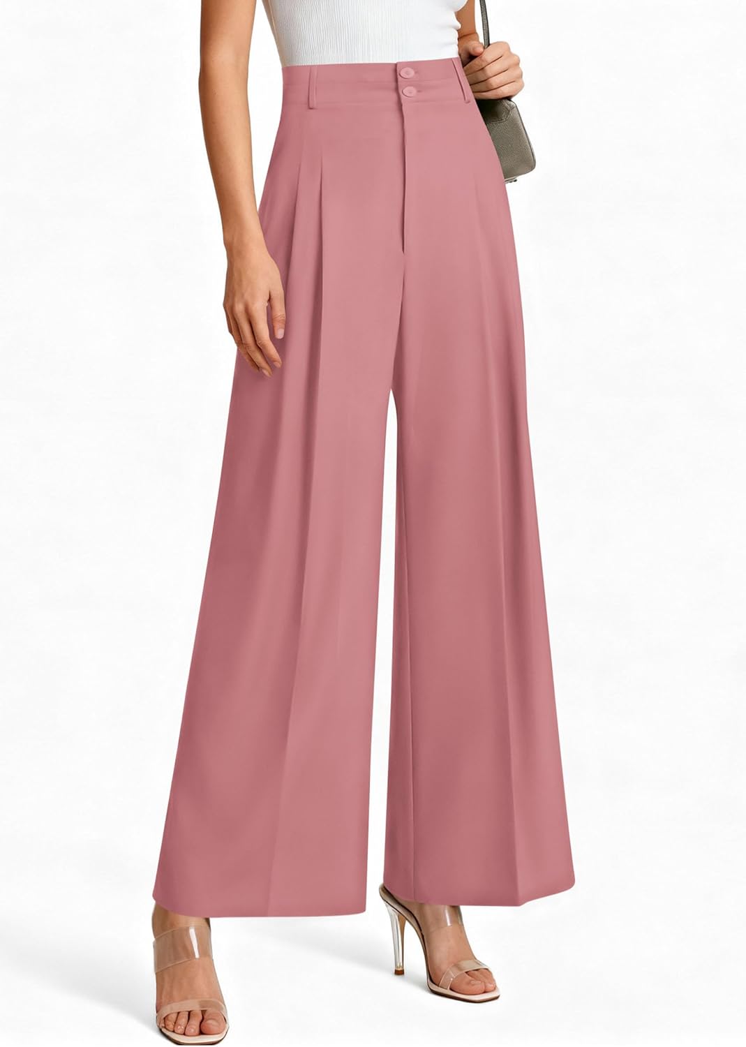 PRETTYGARDEN Womens Spring Wide Leg Palazzo Pants 2026 Trendy Loose Button High Waist Pleated Work Business Casual Trousers