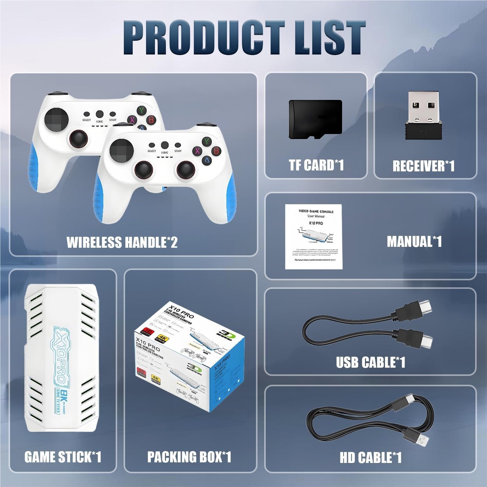 Console Rétro X10 Pro 2025 – 50 000+ Jeux, 51 émulateurs – 4K – 2 Manettes Sans Fil – 128 Go – Bleu