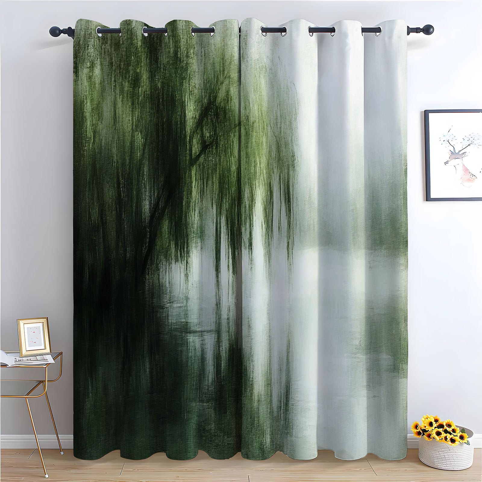 WQBQKKX Abstract Line Curtains Soft Landscape Thermal Insulated Blackout Curtains Botanical Print Pattern Window Drapes for Living Room-52 W x 84" L (Pack of 2)