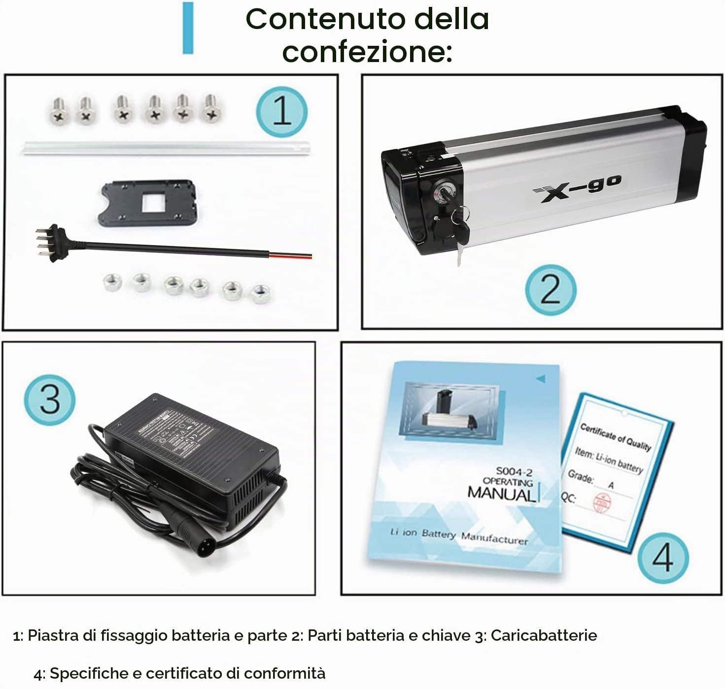 Yinyu X-go Bike Batterie 36V, Ebike Batteria 10Ah per Motore Batteria Della Bicicletta Elettrica (36V 10AH 4Pin Yingyu)