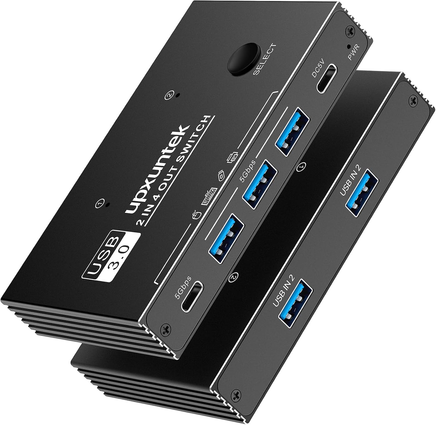 USB 3.0 Switch Selector, 2 Computers Sharing 4 USB Devices, 5Gbps High-Speed Switch for Keyboard, Mouse, Printer, Scanner, Includes USB-A & USB-C Cables