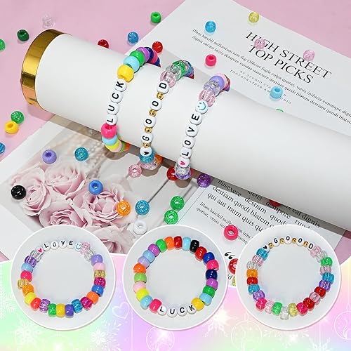 Miniatura 2 de Amaney - 500 cuentas de poni de 0.236 x 0.354in, colores mixtos, purpurina transparente con agujero grande (mixto)