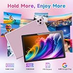 Tablet Android 16 10 Inch 12GB RAM+64GB ROM/ 1TB Expandable Tablet, 1280 * 800 HD Touch Screen, 5G WiFi6 BT 5.0, 2 in 1 Tablets with Keyboard Case Mouse Stylus (Pink)