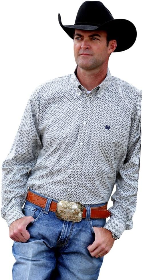 Cinch Apparel Mens Print Long Sleeve Shirt XXL Cream