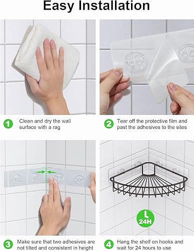 Miniatura 6 de SMARTAKE Paquete de 2 cestas de ducha esquineras, acero inoxidable SUS304, estante de baño montado en la pared con adhesivo, organizador de