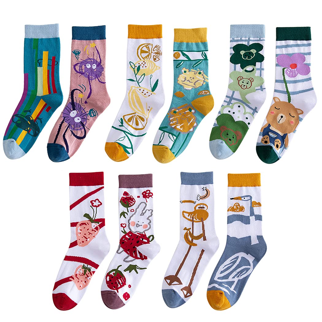 SOWUNOSOWUNO Fun Cool Fancy Boys Funky Man Athletic Walking Couple Crew Socks Colorful Cotton 5 Pairs Fashion Soft Cool Decorative Funky High Ankle Socks