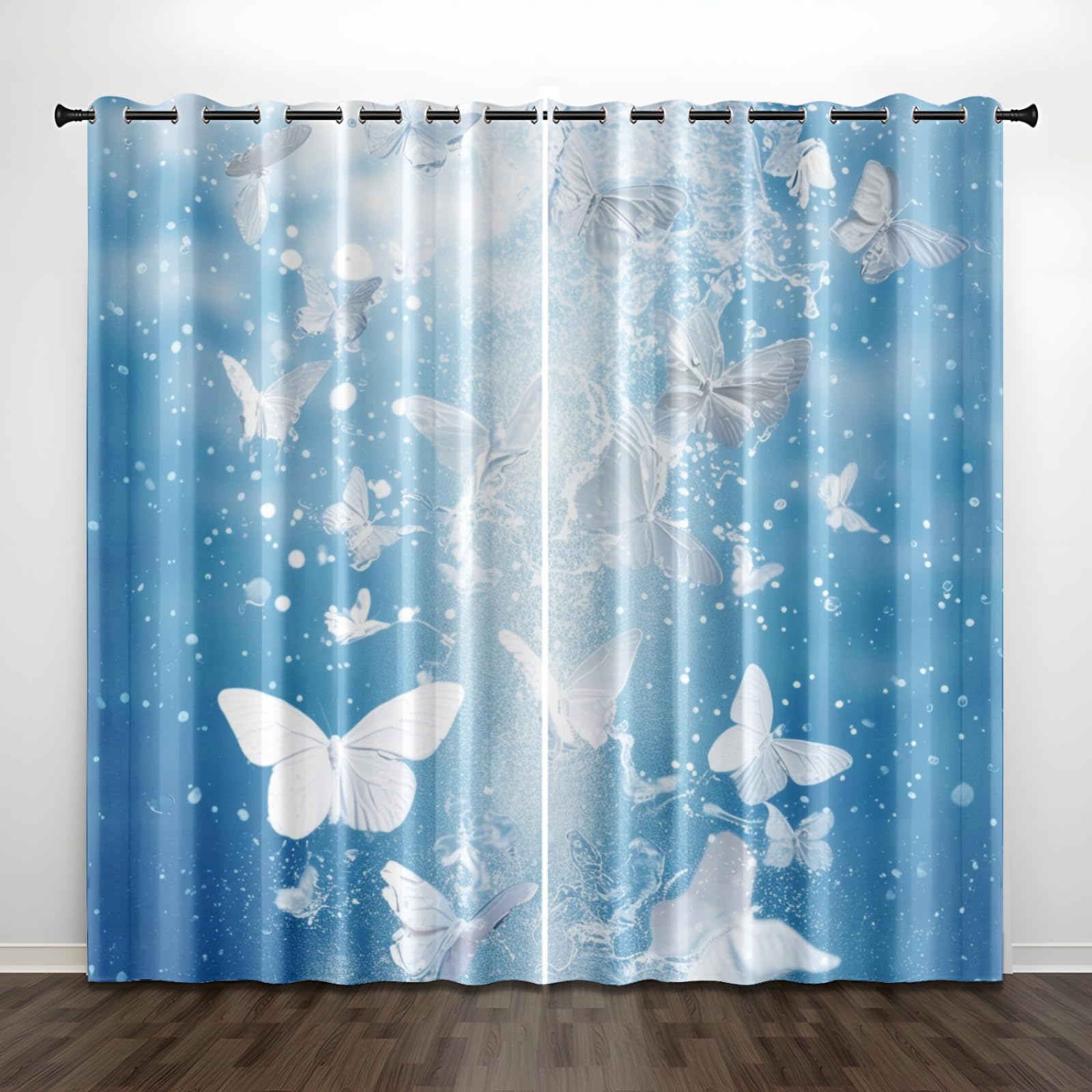 Curtain Grau Weiß Blau Vorhang mit Ösen Verdunkelungsvorhänge Polyester Gardinen Blackout Curtain Living Room Vorhänge mit Ösen Schlafzimmer Verdunklungsvorhang Thermogardine 2x140x260cm