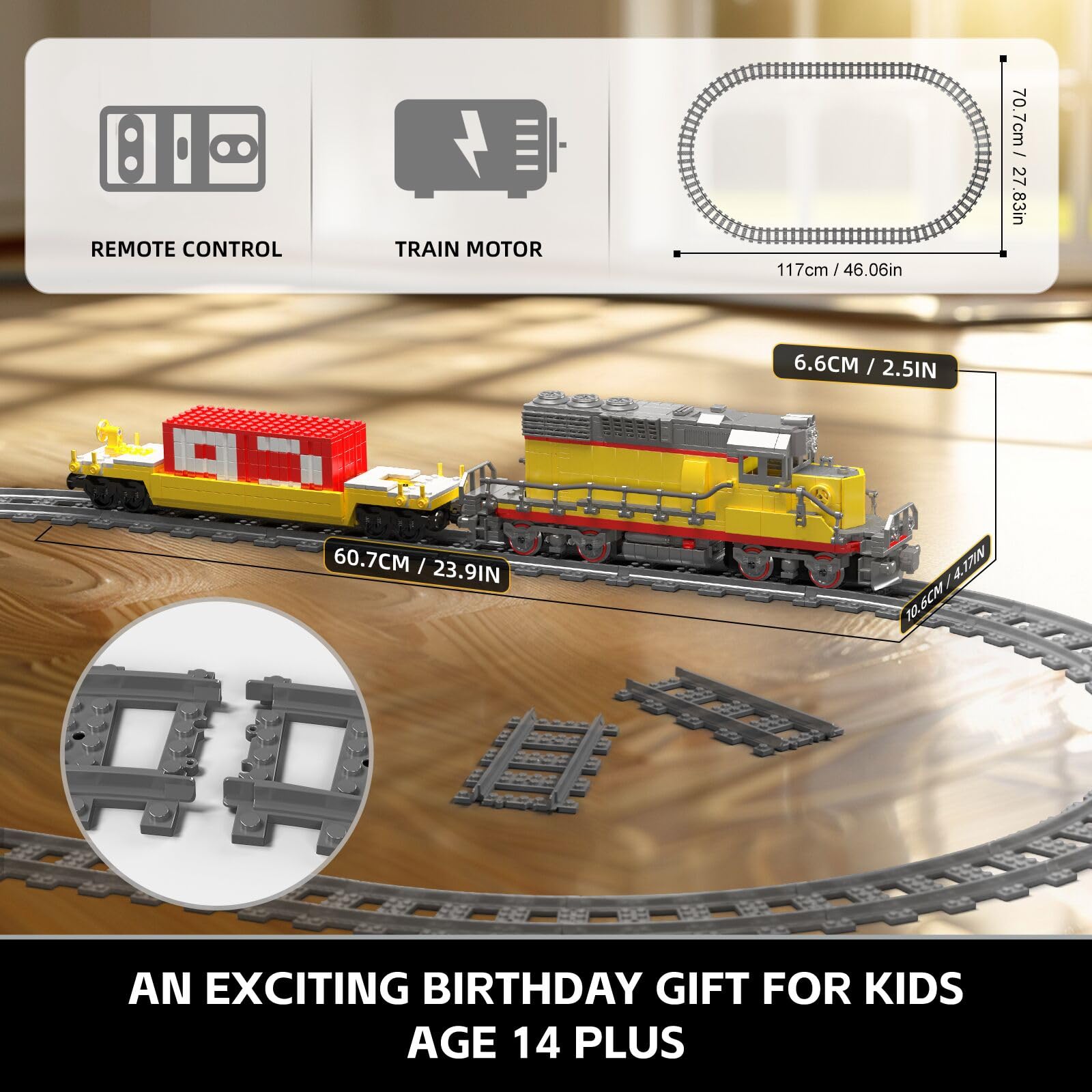 Mould King 12027 Kit di locomotiva diesel con semirimorchio e gru modello di tecnologia telecomandata, da collezione per adulti e appassionati di ferrovia (1257 pezzi)
