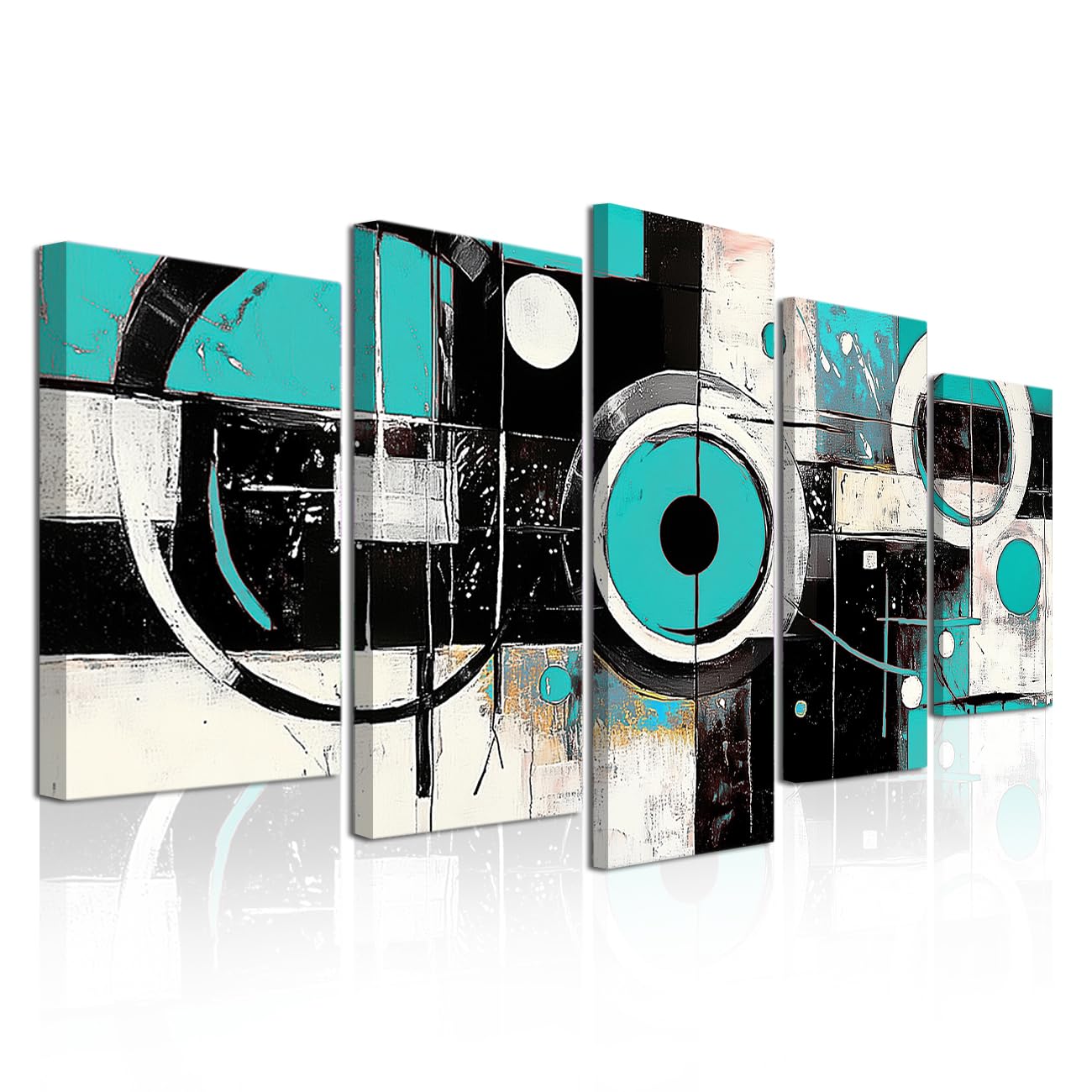 CXHOSTENT Teal Abstract Wall Art 5 Pieces Teal Grey and Black Canvas Print Turquoise Blue Picture Prints Large Artwork for Living Room Bedroom Decir Framed (Teals, 10x16inx2 10x20inx2 10x24inx1)