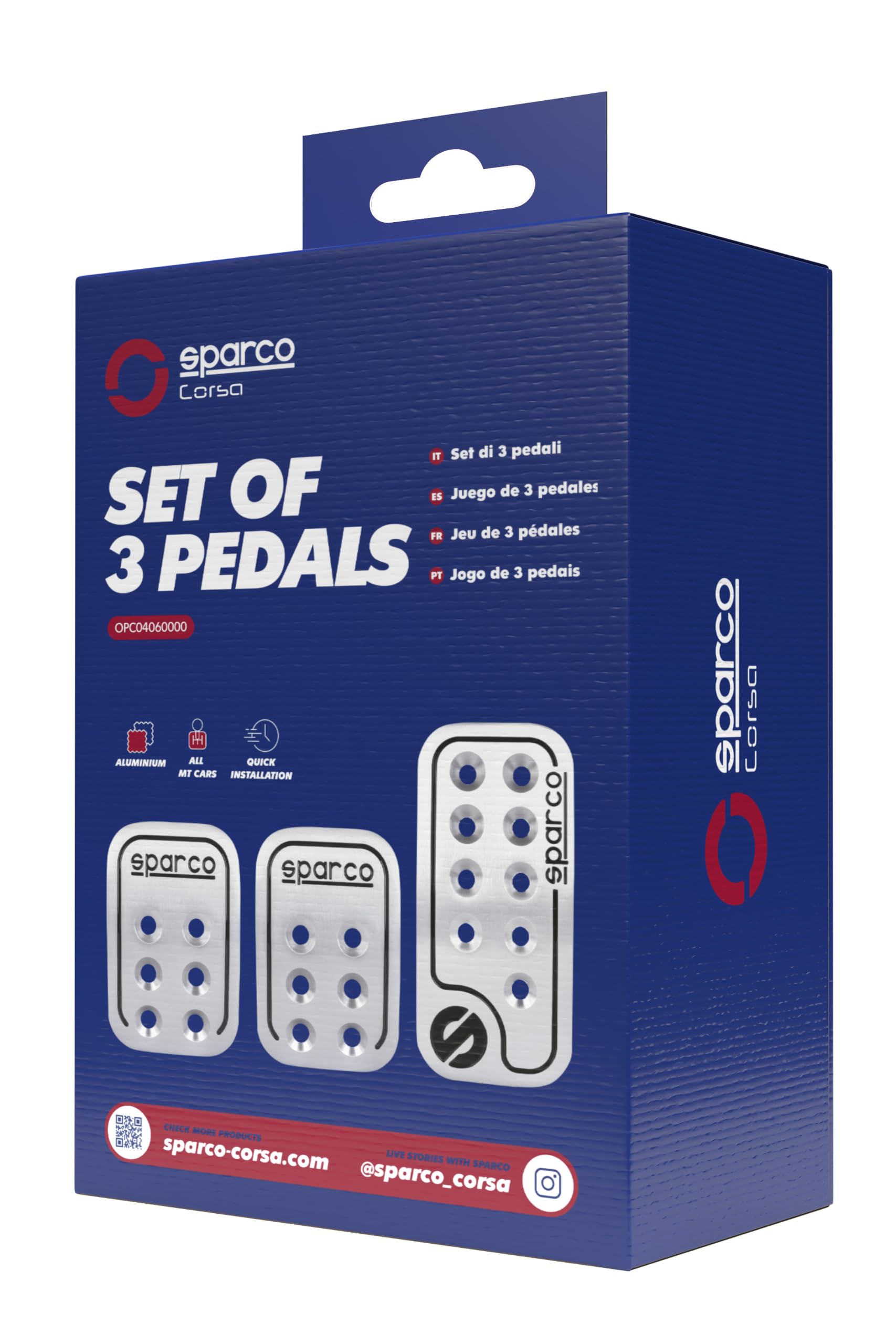 Sparco SPC OPC04060000 Juego de 3 pedales Racing color plata con logo SPARCO en negro Universales, 150 ml