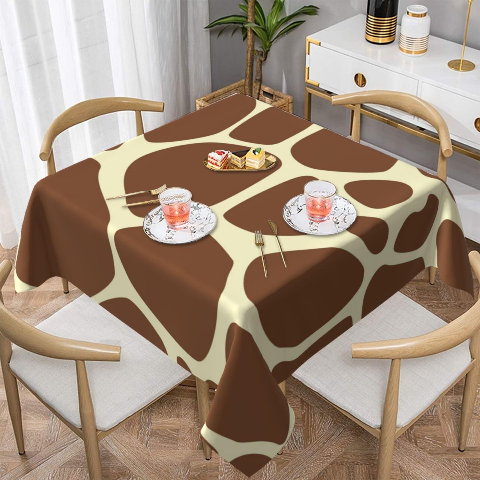 DCEHGEW Wild Animal Giraffe Pattern Prints Square Tablecloth 152x152 CM, Waterproof Fabric Table Cloth for Dining Table, Farmhouse Table Cover for Kitchen Dining Tabletop Decoration