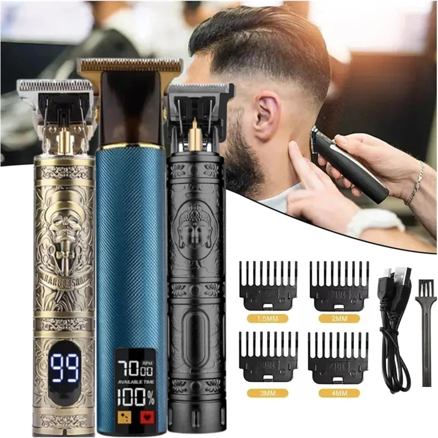 Professional Hair Trimmer Rechargeable Hair Cutting Machine for Men LCD Vintage Hair Beard Trimmer Electric Clippers Barber(Black Dragon B)