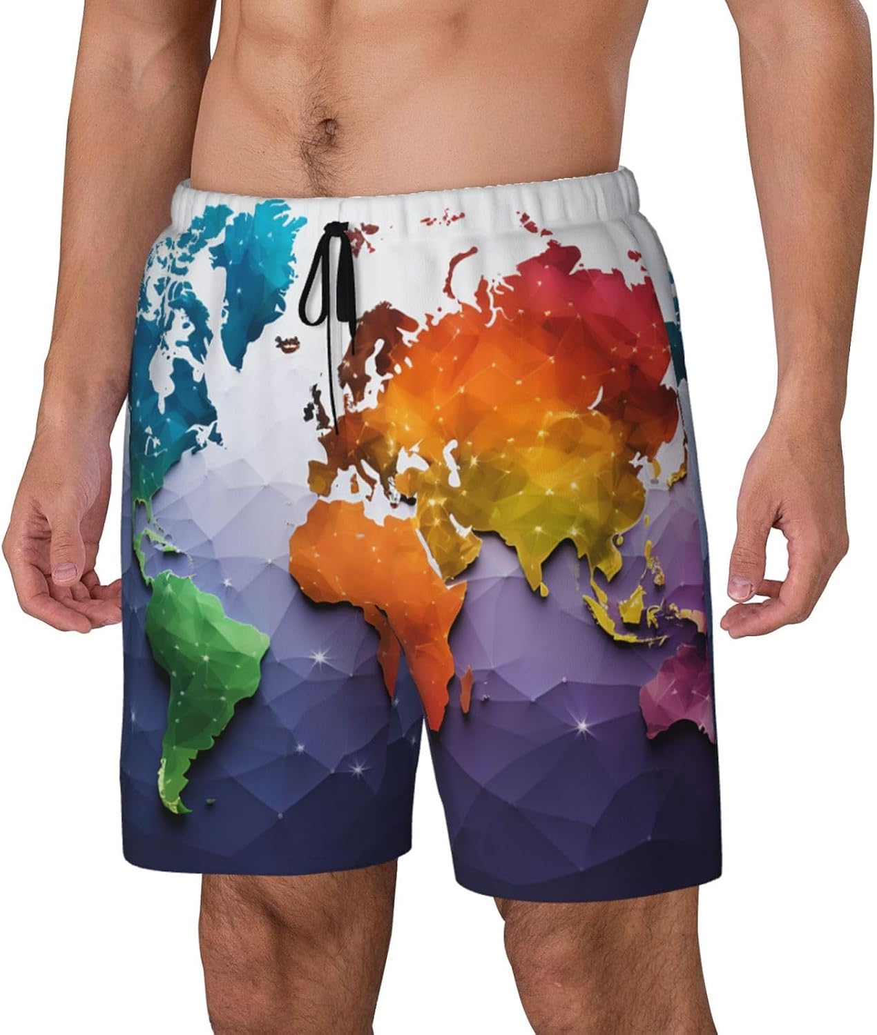 Men's Swim Trunks Quick Dry Board Shorts Mens Bathing Suit Swimsuits Color World map Beach Shorts with Pockets
