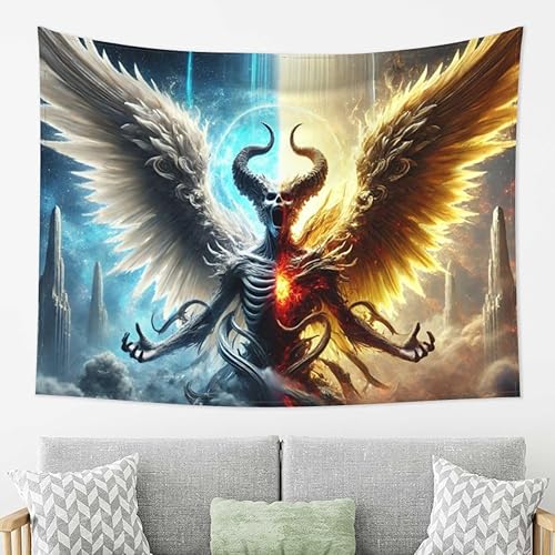 Miniatura 14 de FAMEMBERPERS Tapices de ángel y diablo de 60 x 60 pulgadas, tapices buenos y malvados, decoración del hogar para fiestas, colgantes de pared de