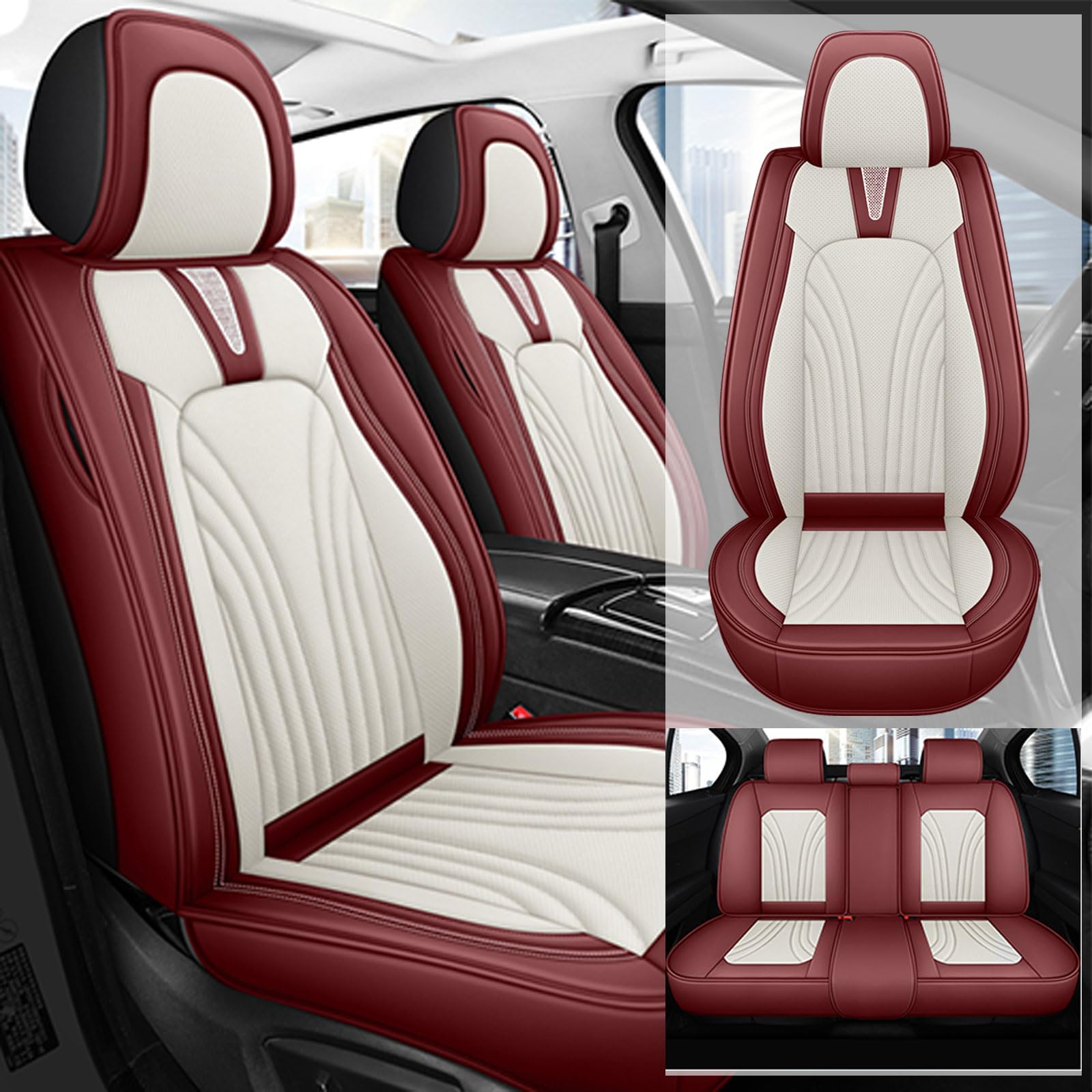 TNOKDY Car Seat Cover for Jeep Wrangler 2007-2024, Waterproof Faux Leather, Airbag Compatible, and Automotive Cushion Protector Cover Shield(5 Seat,