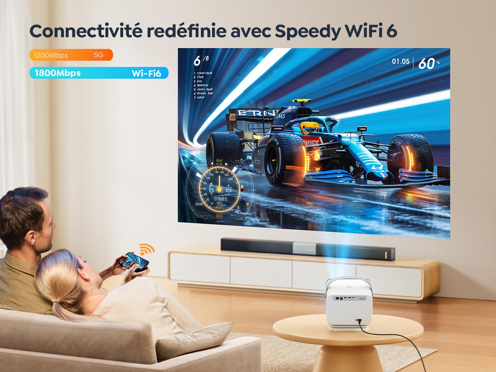 【Certyfikowany Netflix/Dolby 20W】 Projektor wideo 4K WiFi 6 Bluetooth, projektor wideo YABER Auto Focus/Keystone, przenośny projektor Natywny FHD 1080P, głośniki 2 x 10 W, system Linux