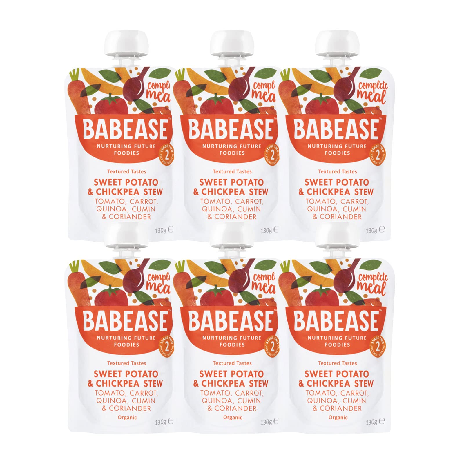 Babease Organic Sweet Potato & Chickpea Stew - Stage Two Baby Food, 130G (Pack of 6)