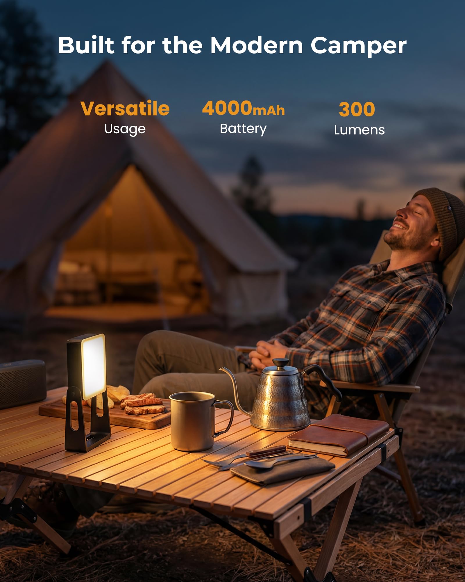 Confezione da 2 lanterne da campeggio portatili a LED, 4000 mAh, ricaricabili, dimmerabili, con clip e supporto, torcia 2 in 1 e luci di emergenza per interruzioni di corrente domestica, sopravvivenza