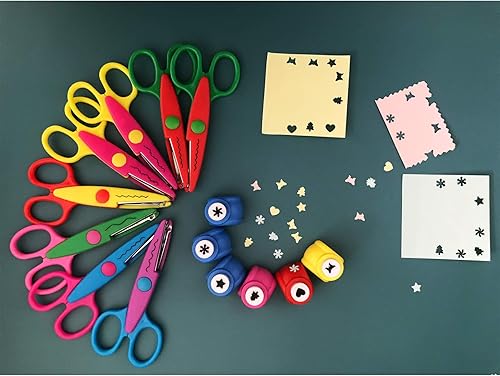 Miniatura 6 de 14 tijeras creativas y perforadoras para manualidades, 6 patrones diferentes, tijeras para bordes + perforador de papel para profesores y niños,