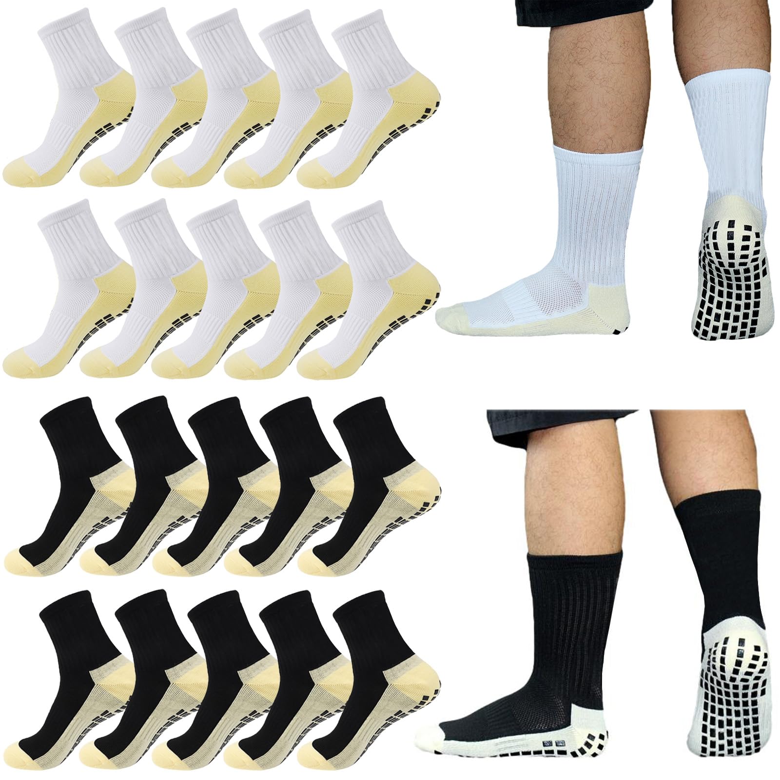 6/10 Pairs Grip Soccer Socks for Men Anti Slip Athletic Non-Slip Socks for Sports Football Basketball