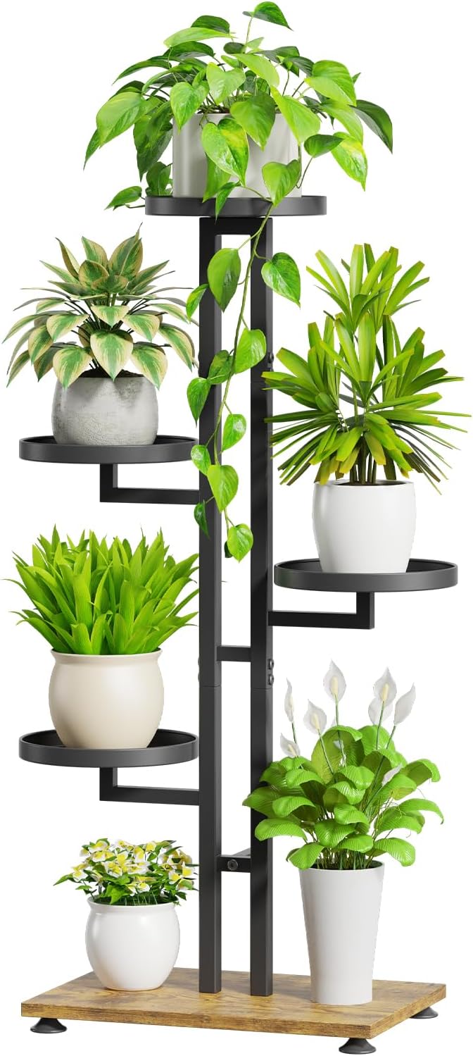 iDavosic.ly 6 Tier Plant Stand Indoor Outdoor, Tiered Corner Plant Stands for Multiple Plants, Metal Tall Plant Display Holder Rack Flower Shelf for Patio Living Room Garden Balcony Bedroom, Black 6 Tier - Black