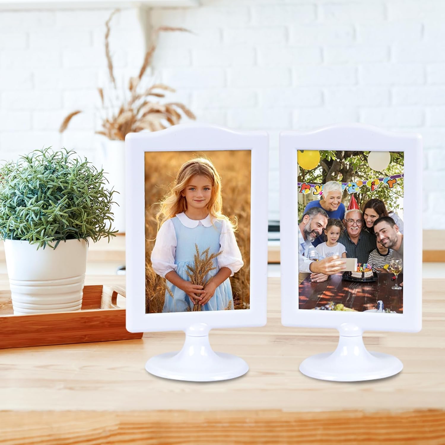 10 Pack Double Sided Standing Picture Frames, 4x6 Inch Picture Frame White Plastic Photo Frame Bulk Tabletop Display Holder Stand for Wedding, Table Number, Menu