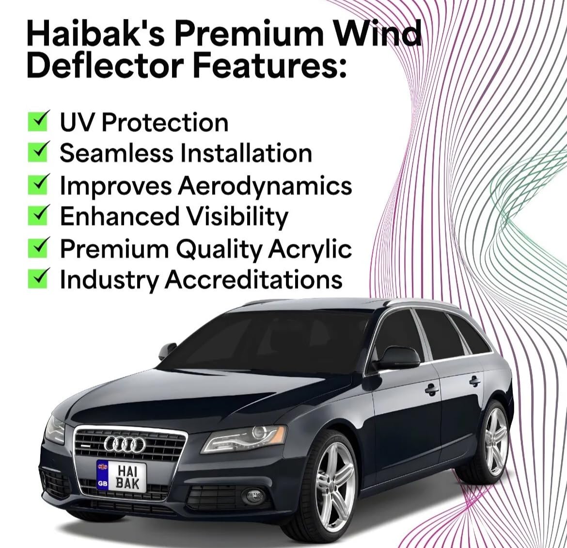 Haibak Wind Deflectors Set compatibile con Audi A4 B8 2009-2015 5 porte anteriori Estate 4pc Tinted in Channel Fitment