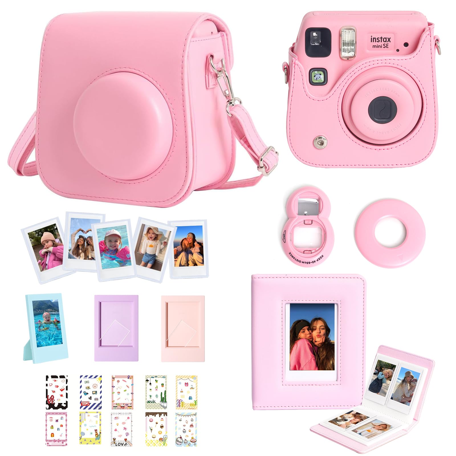 CAIYOULE Accessories for Fujifilm Instax Mini SE/7+/7c/7s Instant Camera Case Mini Film Album Photo Frames DIY Stickers Selfie Mirror Assist Circle