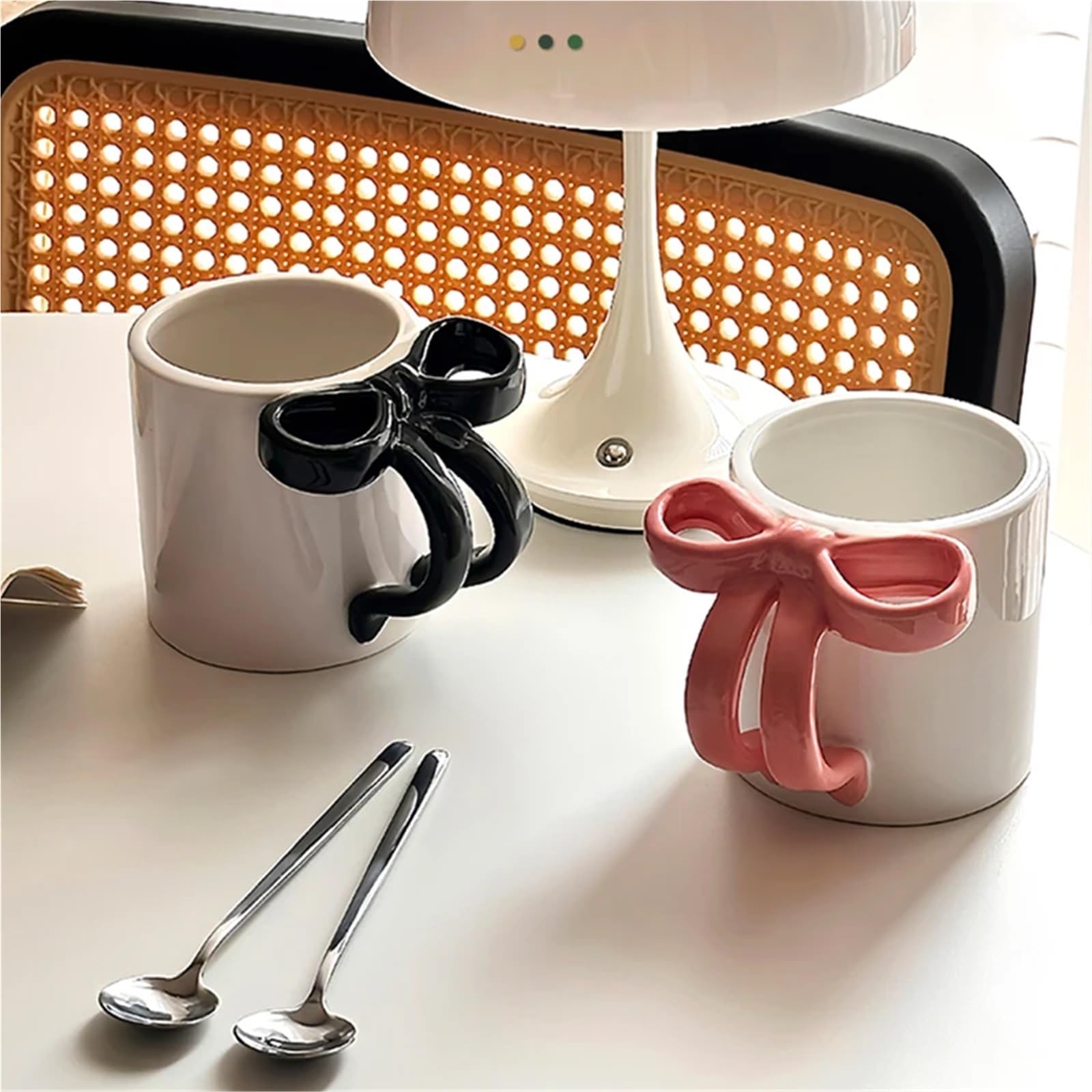 2PCS Bogen Griff Becher Keramik Frühstück Haferflocken Milch Tasse Haushalts Kaffee Tasse Paar Tasse 260ml für Kaffee