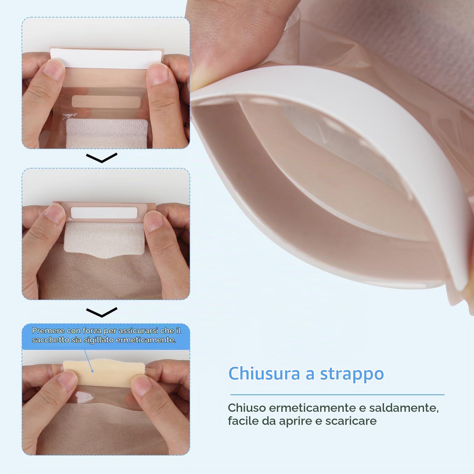 60 Pezzi Di Sacchetti per Colostomia, Sacche per Stomia a 2 Pezzi | 70 Mm Max, 40 Sacche per Stomia + 20 Barriere Cutanee, Sacchetti Drenanti a Due Pezzi Con Chiusura per La Cura Dello Stoma