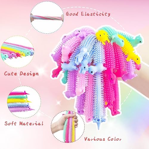 Miniatura 3 de 40 juguetes elásticos para ansiedad, juguetes sensoriales de dinosaurio, juguetes de gusanos elásticos a granel, coloridos juguetes para ansiedad de