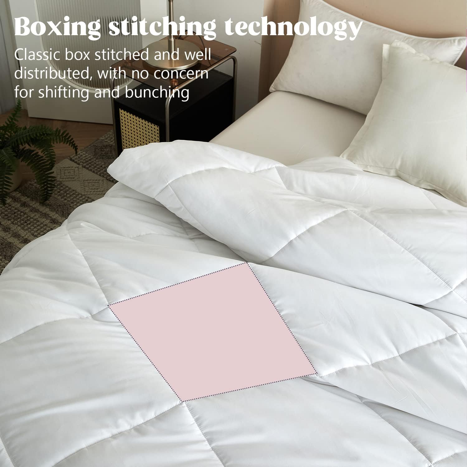 BISELINA Down Alternative Comforter Duvet Insert with Corner Tabs Box Stitched Microfiber Fluffy White Quilt All Seasons Hotel Collection Bedding - Queen Size, 88x92 Inches