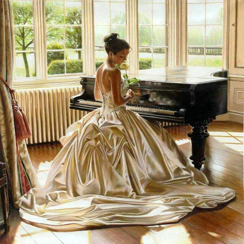 Diamond Painting Full Kits Piano Lady 5D Diamond Art for Adults Full Drill,Kids Diamond Painting Kits by Numbers,Full Diamond Painting Kit Home Wall Decor 30 x 40 cm