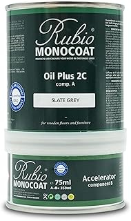Rubio Monocoat Wood Stain & Finish 175 ft² - Slate Grey | Oil Plus 2C | Quick-Dry, Eco-Friendly Linseed Wood Oil for Indoor Use, Includes Accelerator (Part B) | Protector | 350 ml