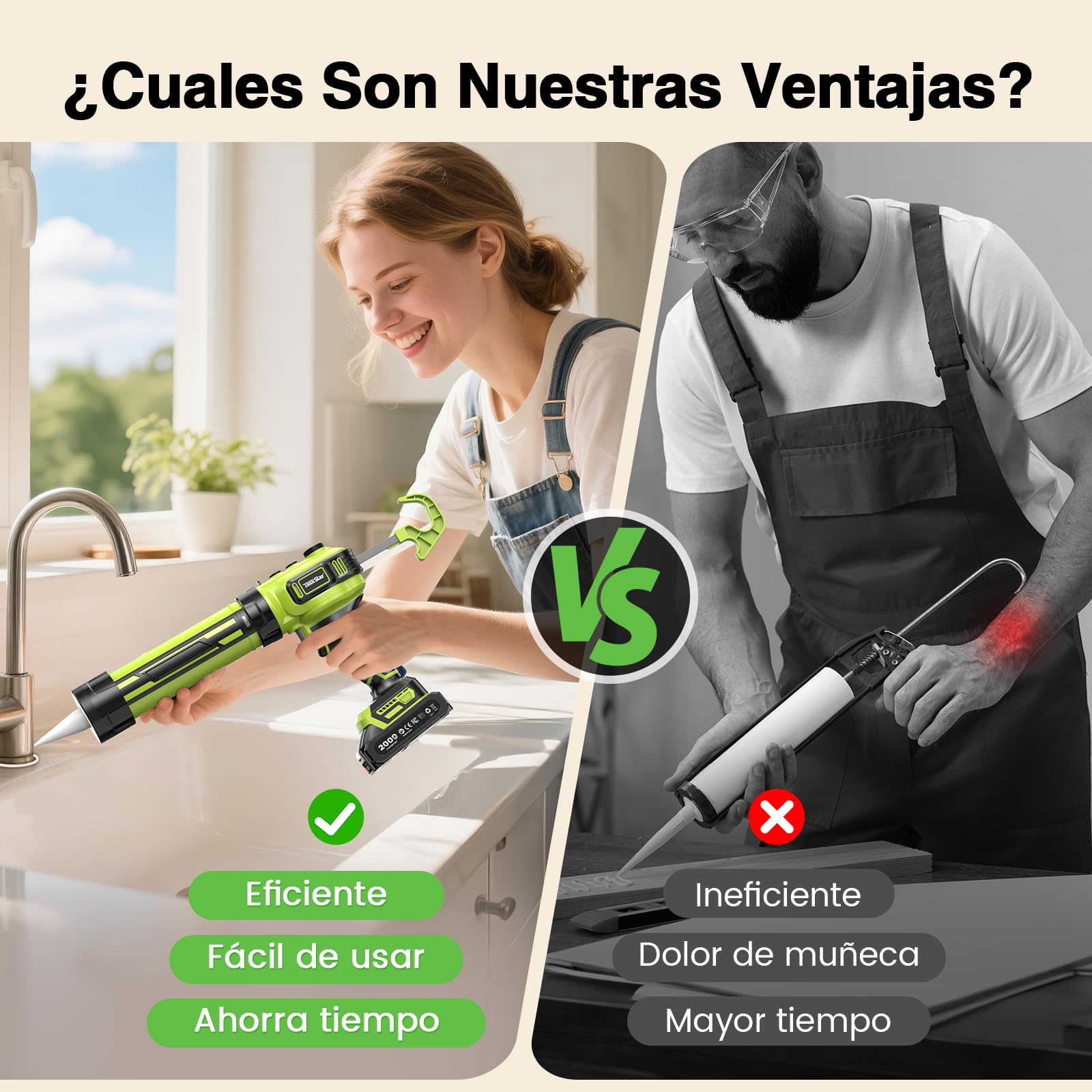 Taskstar Pistola Silicona con 2-Baterías y Luz-LED, Sin Escobillas Mejorado | Pistola Silicona Eléctrica Compatible con Makita 18V Batería de 300ml para Calafateo y Sellado, Bajo Nivel de Ruido