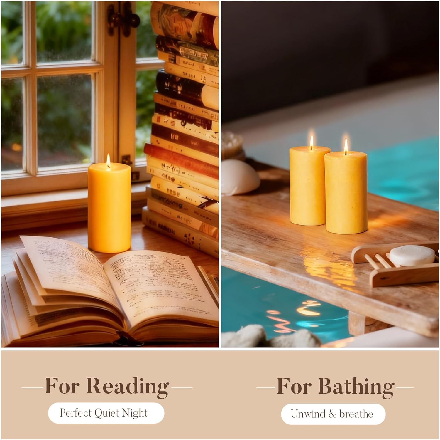 Crenovo Beeswax Pillar Candles 3 Packs, 320 Hours 100% Pure Bees Wax Candles Unscented for Home,Prayer,Emergency, Dripless Smokeless Organic Natural Pillar Candles Bulk-3x6 Inch