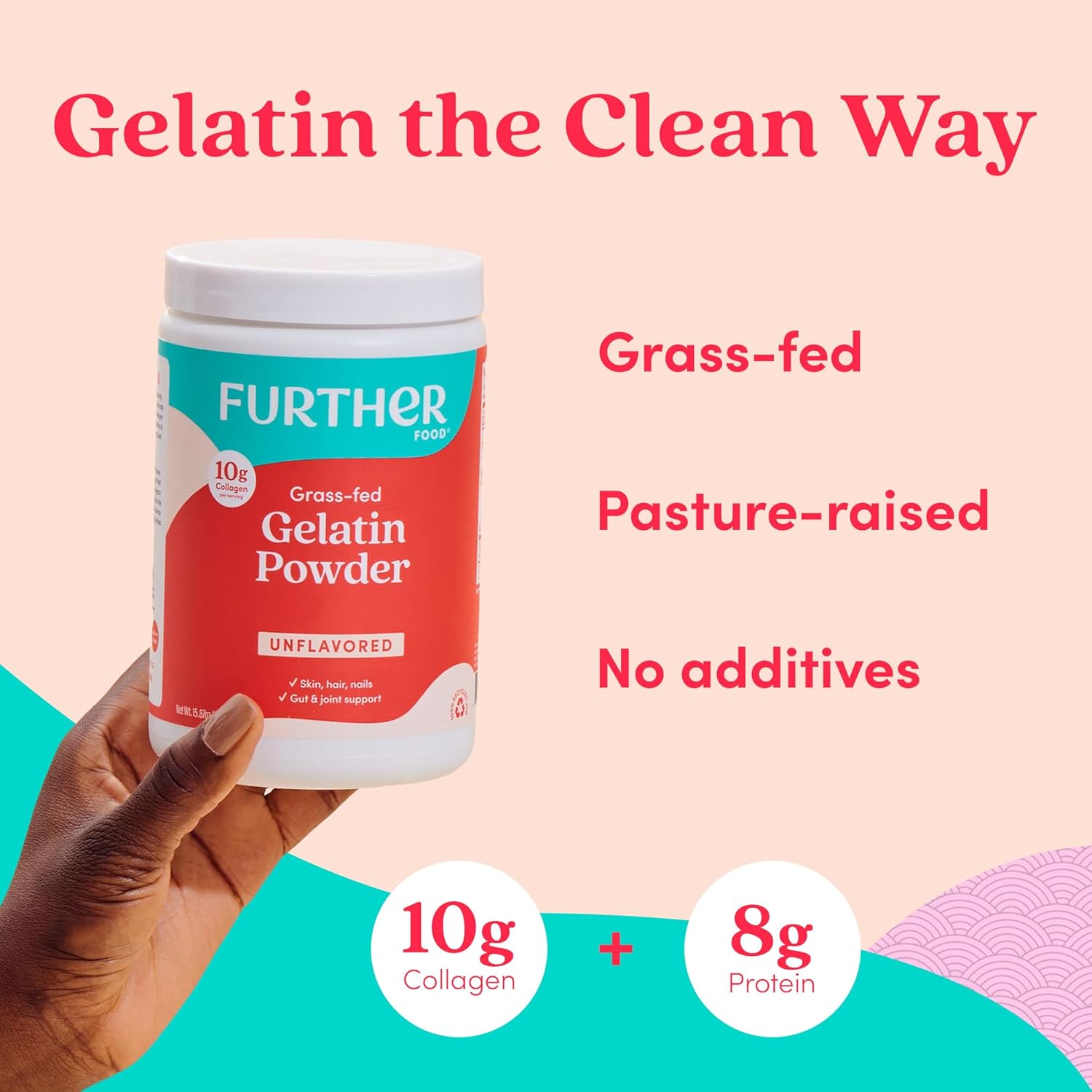 Further Food Premium Gelatin Powder – Unflavored, Grass-Fed & Pasture-Raised Beef Hide, Non-GMO, Sugar-Free, Keto & Paleo Friendly, 15.87 oz - Image 3