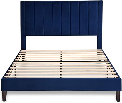 Miniatura 9 de SHA CERLIN Marco de cama matrimonialplataforma tapizada de terciopelo con cabecero, soporte de listones de madera resistente, base de colchón, no