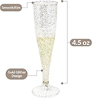 Vista 3 de Reli. Copas de champán de plástico Paquete de 100 4.5 onzas – Purpurina dorada Copas de champán de plástico premium Fiesta perfecta