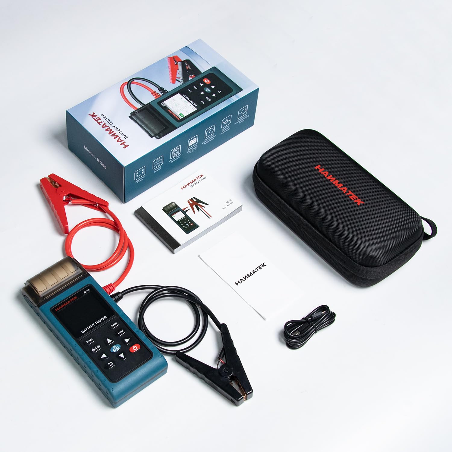 HANMATEK BD60 24V/12V Autobatterie Tester, 100–2000 CCA Lasttester, Kfz-Lichtmaschinentester, Digitaler Autobatterieanalysator, Lade- und Kurbelsystemtester für Auto, LKW, Marine, Motorrad, SUV, Boot | 100–2000 CCA, Test von Lichtmaschine, Lade- und Kurbe