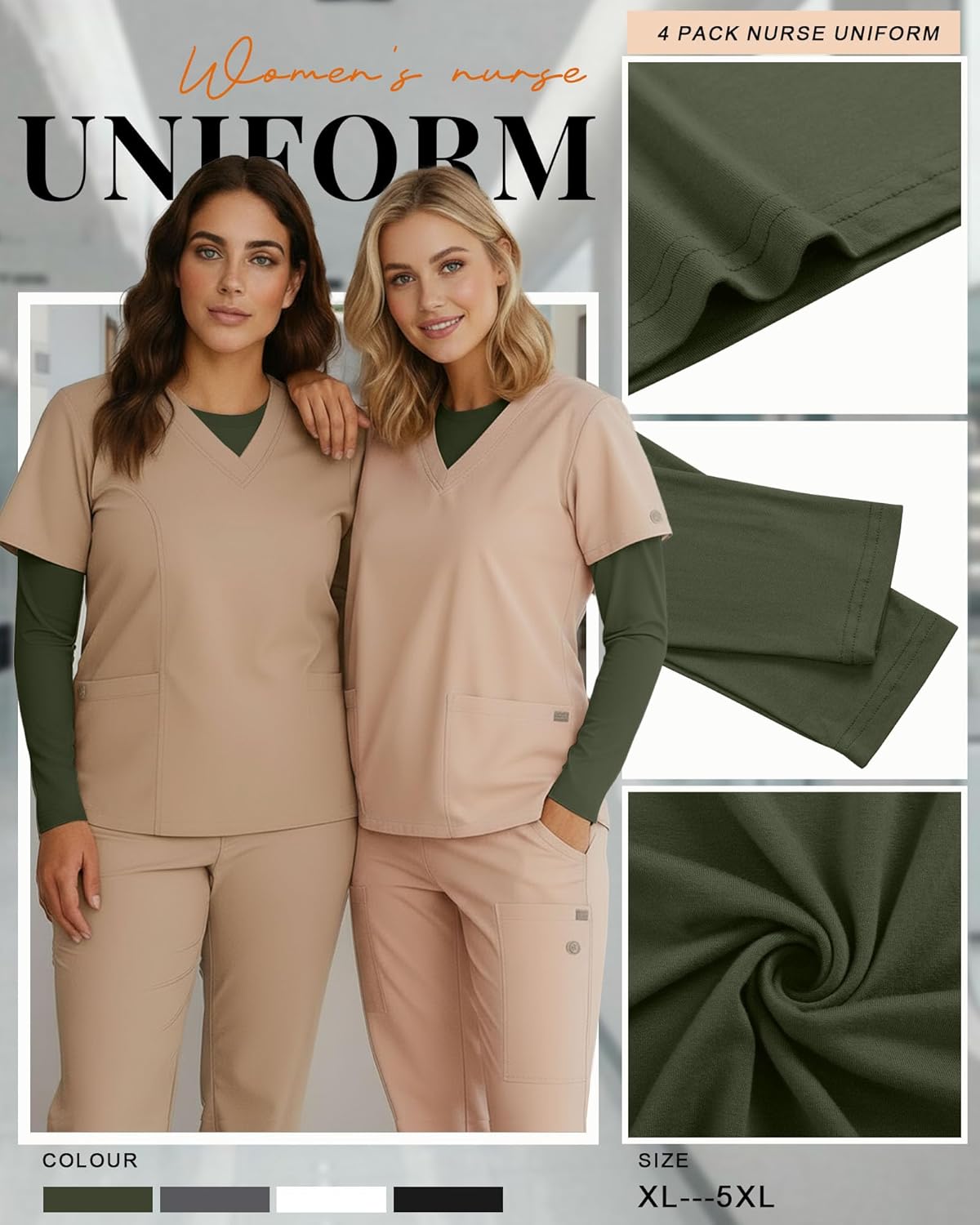 4 Pack Women's Plus Size Underscrub Shirts Long Sleeve Crew Neck Tops Fitted Basic Layering Tee for Nurse Undershirt - Image 4