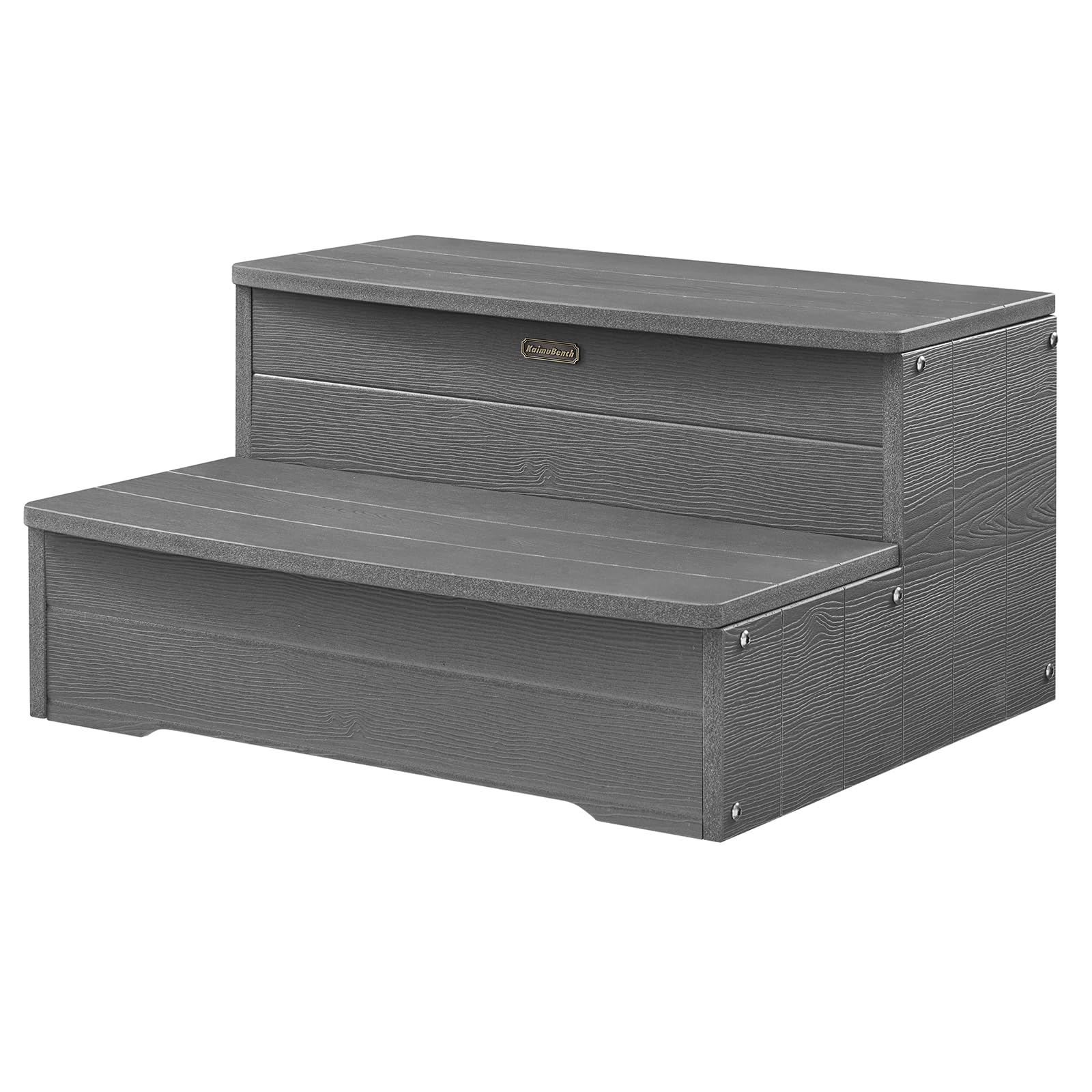 KaimuBench 63,5 cm große Whirlpool-Stufen, HDPS-Whirlpool-Treppe, wasserdicht, rutschfest, für den Außenbereich, Mehrzweck-Treppe, Holzoptik und strapazierfähig, Grau, Tragkraft: 272 kg
