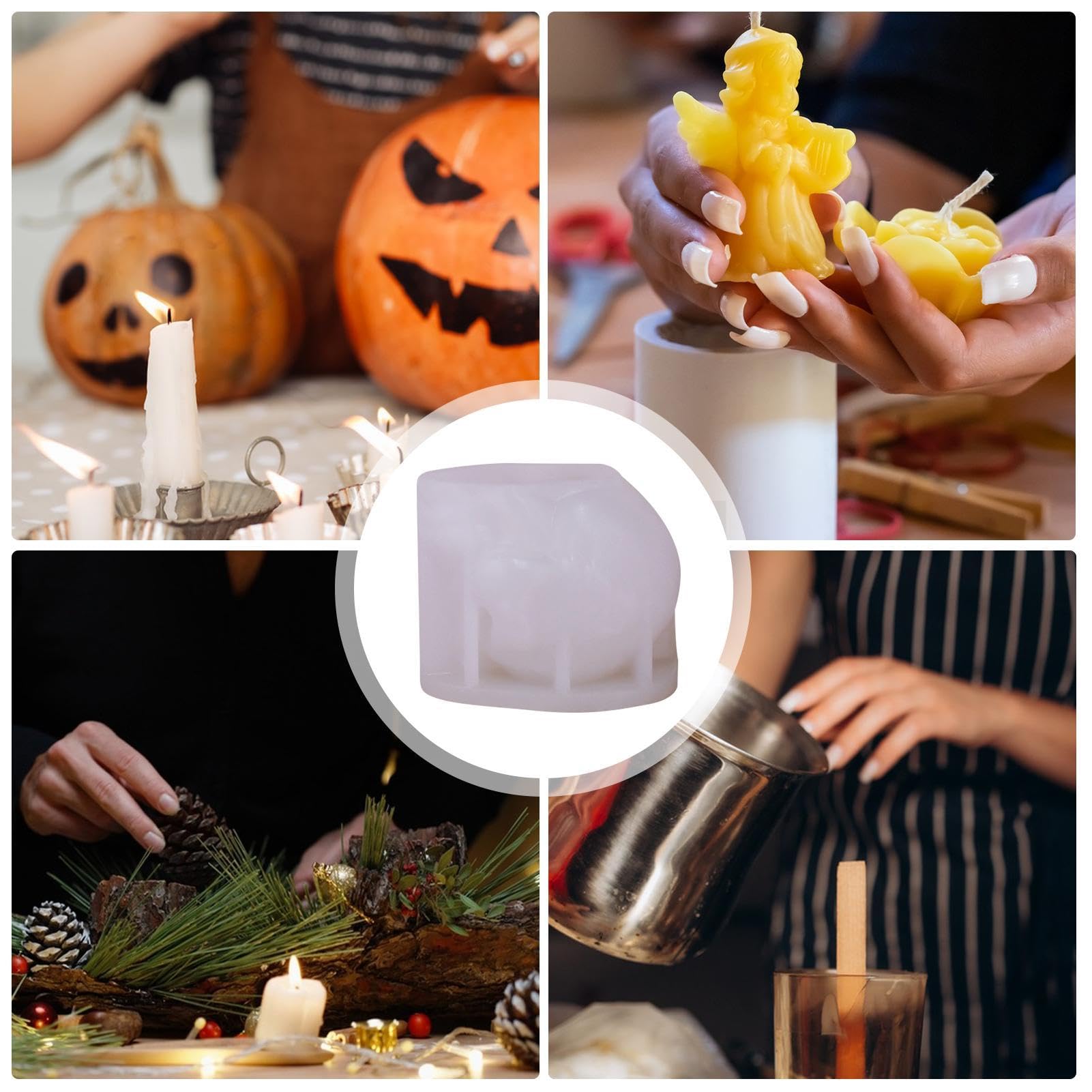 2 Pcs Moule à Bougie Tête De Crâne, Moules En Résine De Crâne En Silicone, Moules En Résine De Crâne, Pour La Fête D'Halloween, Fabrication